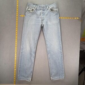 VTG Levis 501 Jeans Mens Light Wash Blue Straight Altered Hem USA Fits 28x31
